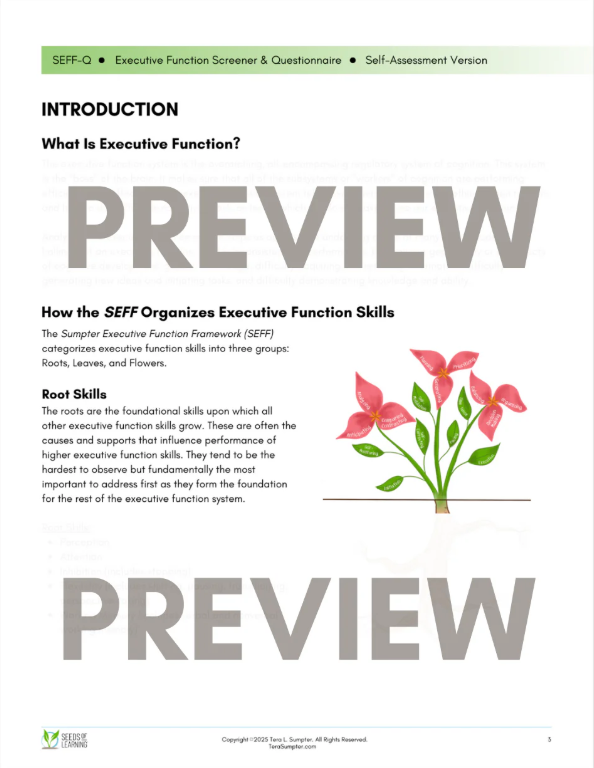 SEFF Executive Function Screener & Questionnaire: Self-Assessment Version