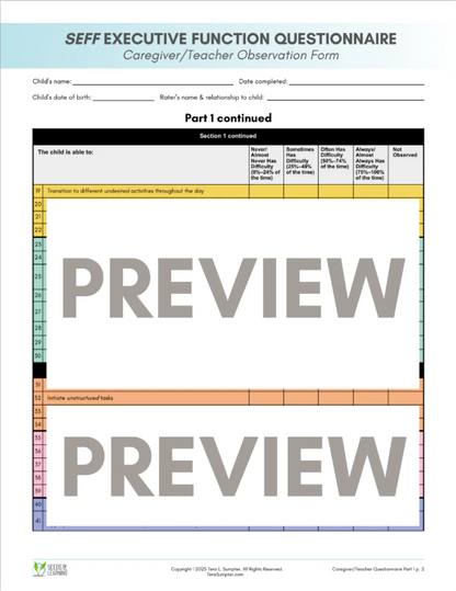SEFF Executive Function Screener & Questionnaire (SEFF-Q):  Caregiver/Teacher Observation Version