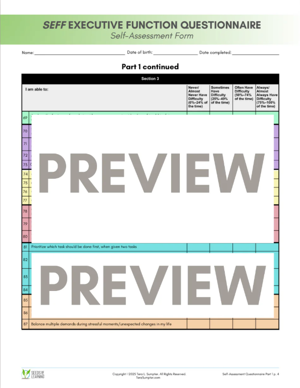 SEFF Executive Function Screener & Questionnaire: Self-Assessment Version